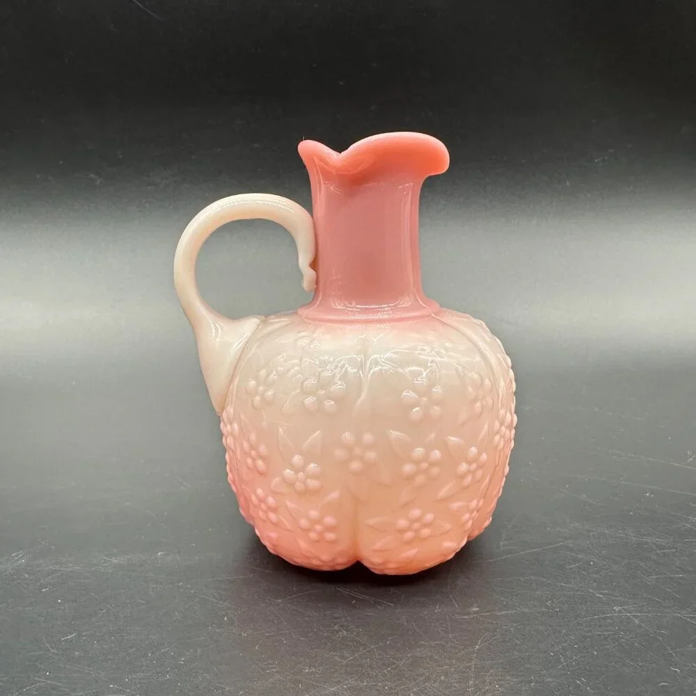 Antique Victorian Challinor Taylor Forget Me Not Floral Pink Glass Pitcher READ - Picture 4 of 10